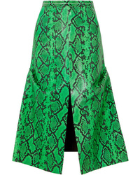 Green Snake Leather Midi Skirt
