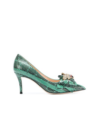 Green Snake Leather Pumps