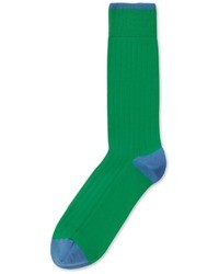 Charles Tyrwhitt Green Plain Cotton Rib Socks