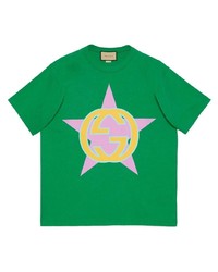 Green Star Print Crew-neck T-shirt