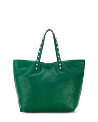 Green Studded Leather Tote Bag