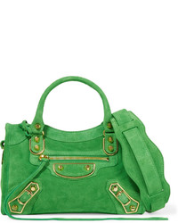 Balenciaga Classic Metallic Edge City Mini Suede Shoulder Bag Green
