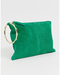 ASOS DESIGN Suede Clutch Bag With Bamboo Ring