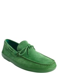Tod's Green Suede Moc Toe Slip On Loafers
