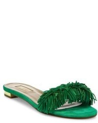 Green Suede Flat Sandals