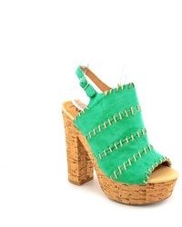 Kelsi Dagger West Green Open Toe Suede Platforms Sandals Shoes