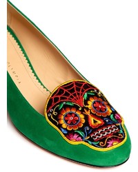 Charlotte Olympia Day Of The Dead Embroidery Suede Slip Ons