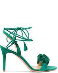 Gianvito Rossi Ruffled Suede Sandals Green