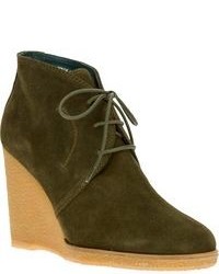 Green Suede Wedge Ankle Boots