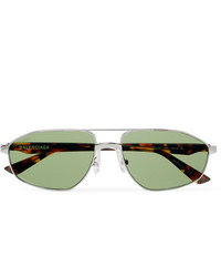 Balenciaga Aviator Style Silver Tone And Tortoiseshell Acetate Sunglasses