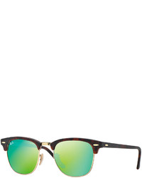Ray-Ban Clubmaster Sunglasses With Green Mirror Lens Havana