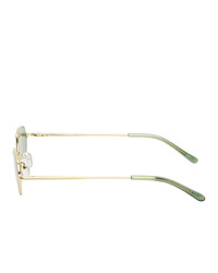 Dries Van Noten Gold And Green Metal Angular Sunglasses