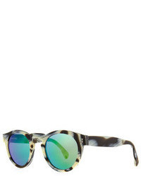 Illesteva Leonard Round Horn Pattern Sunglasses With Mirror Lens