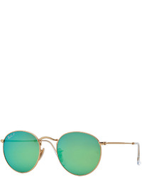Ray-Ban Polarized Round Metal Frame Sunglasses With Green Mirror Lens