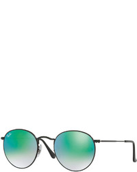 Ray-Ban Round Ombre Mirrored Metal Sunglasses Blackgreen