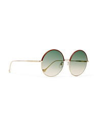 Loewe Sharon Round Frame Gold Tone And Leather Sunglasses