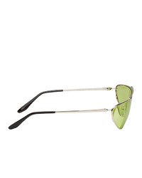 Prada Silver And Green Metal Oval Sunglasses
