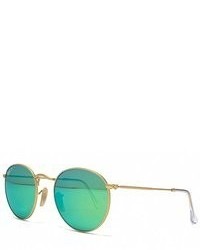 Ray-Ban Unisex Adult Round Metal Sunglasses In Matte Gold Green Polarised Mirror Rb3447 112p9 50