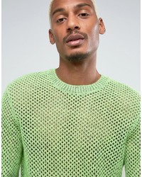 Asos Mesh Sweater In Neon Green