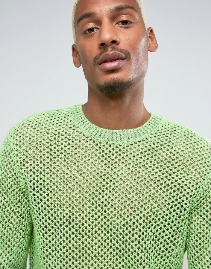 Asos Mesh Sweater In Neon Green 40 Asos Lookastic