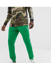 adidas Originals 3  Stripe Skinny Joggers With Cuffed Hem In Green