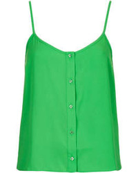 Topshop Strappy Cami With Front Button Through Placket Detail In Green 100% Polyester Machine Washable