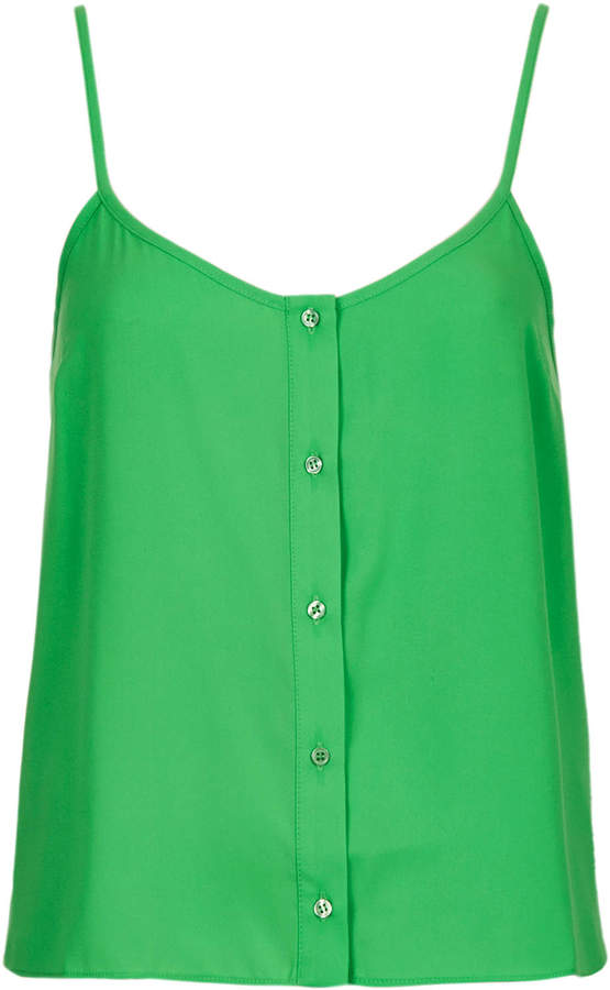 Topshop Strappy Cami With Front Button Through Placket Detail In Green ...