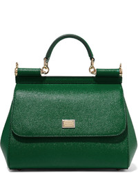 Green Textured Leather Tote Bag