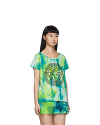 Versace Green Watercolor Medusa T Shirt