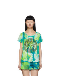 Versace Green Watercolor Medusa T Shirt