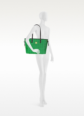 MCM Shopper Project Visetos Paradise Green Reversible Medium Tote