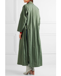 Topshop Unique Redford Oversized Cotton Canvas Paneled Twill Trench Coat Army Green