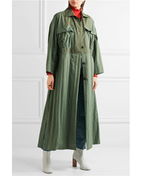 Topshop Unique Redford Oversized Cotton Canvas Paneled Twill Trench Coat Army Green