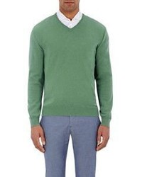 Luciano Barbera Cashmere V Neck Sweater Green