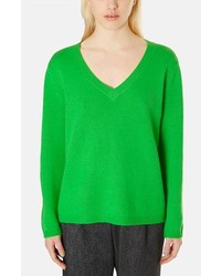 TOPSHOP Boutique Cashmere V Neck Sweater Green 6