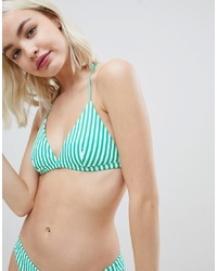 Green Vertical Striped Bikini Top