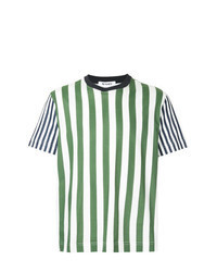 Green Vertical Striped Crew-neck T-shirt