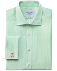 Charles Tyrwhitt Green Soft Touch Bengal Stripe Egyptian Cotton Semi Spread Slim Fit Shirt