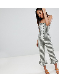 Asos Tall Asos Design Tall Cotton Frill Hem Jumpsuit With Square Neck And Button Detail In Stripe