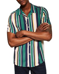 Green Vertical Striped Short Sleeve Shirt