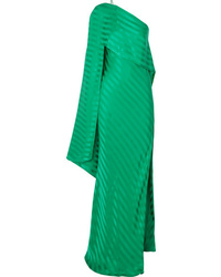 Michelle Mason One Shoulder Cape Effect Striped Silk Satin Jacquard Gown