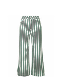 Green Vertical Striped Wide Leg Pants