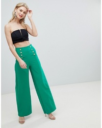 Flounce London Wide Leg Tailored Trouser With Gold Button Detail
