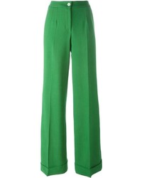 Green Wool Flare Pants
