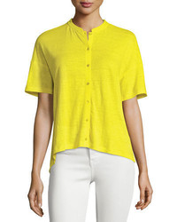 Eileen Fisher Short Sleeve Button Front Linen Jersey Top