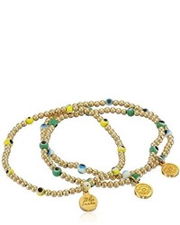 Blee Inara Gold Triple Yellow White Green Eye And Beads Stretchy Bracelet
