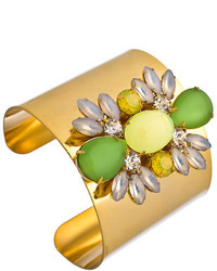 Yochi Gold Crystal Green And Yellow Ornats Wide Cuff Bracelet
