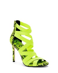 Green-Yellow Canvas Heeled Sandals
