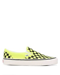 Green-Yellow Check Canvas Slip-on Sneakers