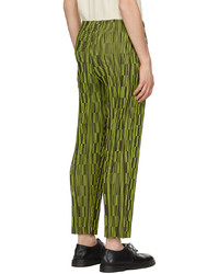 Homme Plissé Issey Miyake Green Brown Striped Hologram Trousers